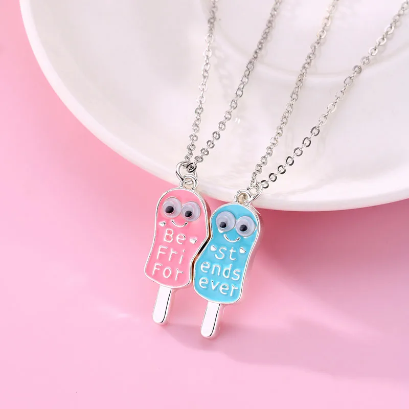 Lovecryst 2Pcs/set Summer Cute Popsicle Shape Pendant Best Friends Ice Lolly Friendship Necklace for Girls Children Jewelry Gift