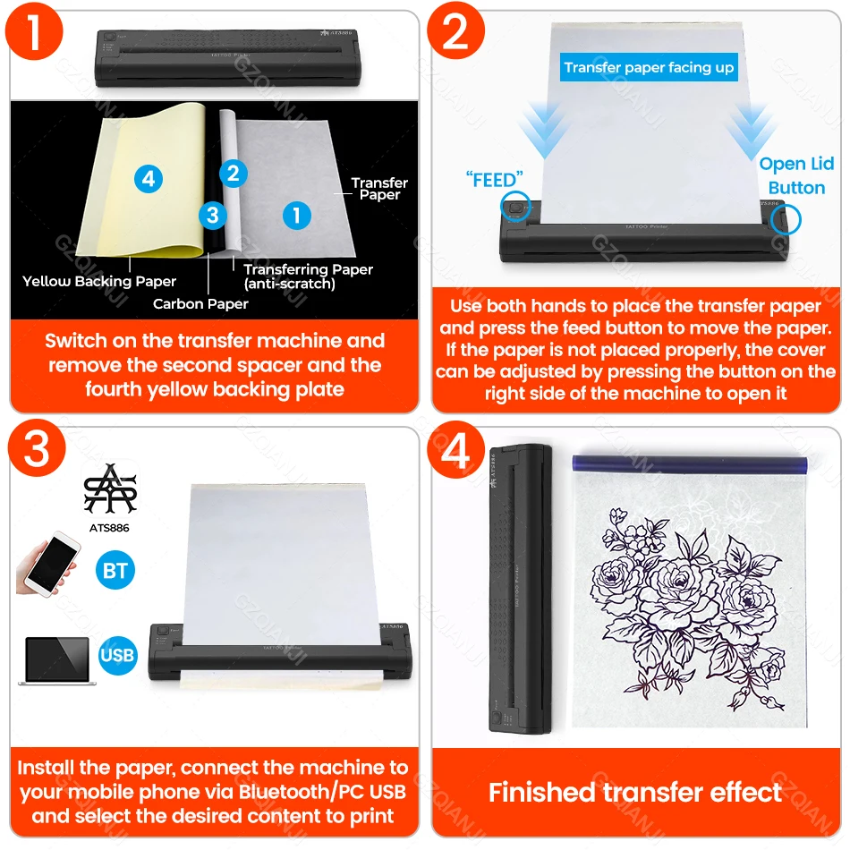 Imagem -05 - Tatuagem Stencil Transfer Printer Machine Estêncil Térmico Portátil Fabricante sem Fio Móvel Foto Desenho Impressão Copiadora Ats886