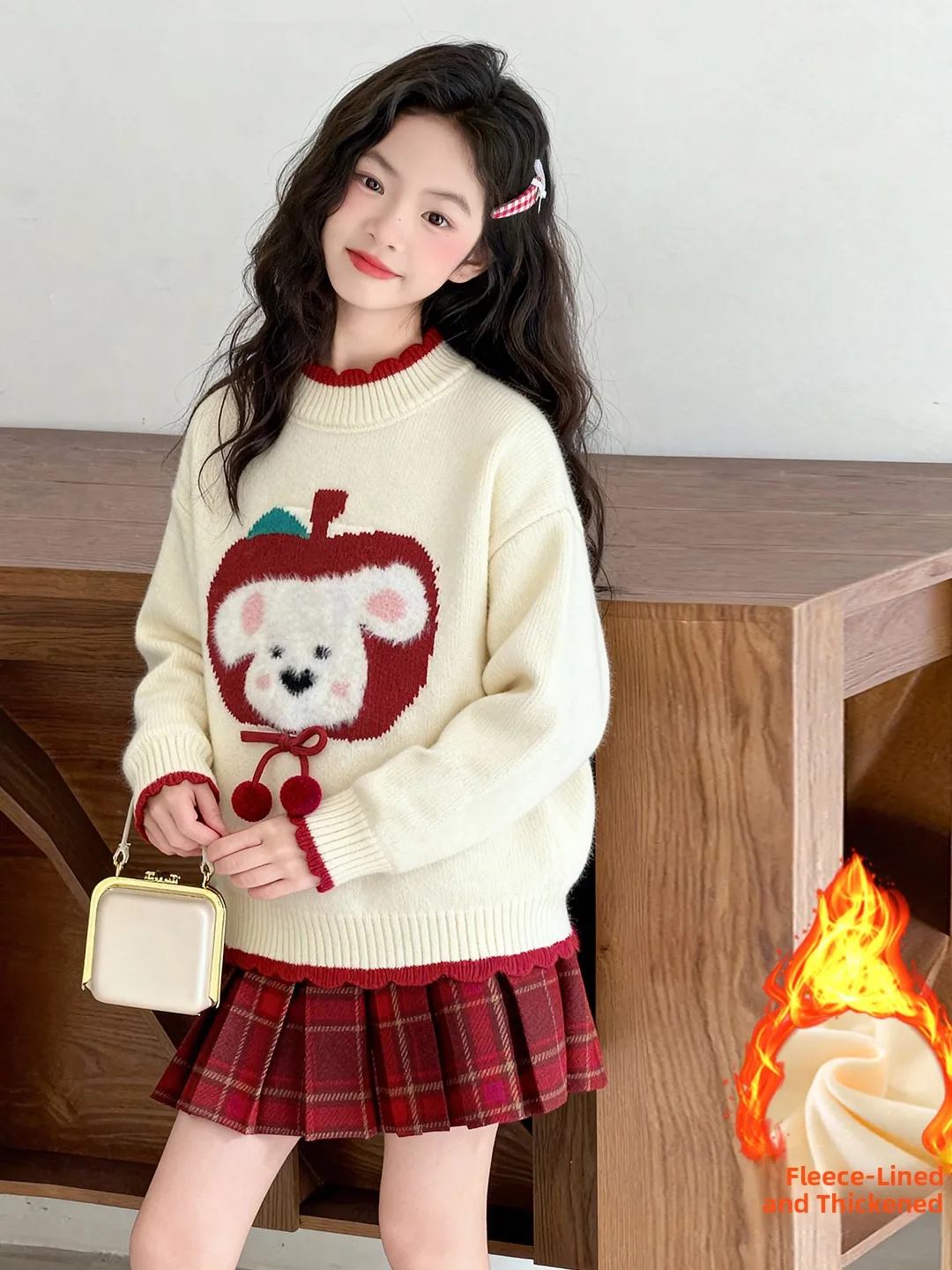 

Свитер с юбкой на подкладке для девочек и собак, повседневный свободный крой, длинный све, круглый, зима, детская мода