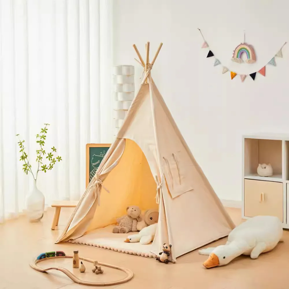 Tente de jeu indienne en toile pour enfants, tipi portable, grande maison de jeu, wigwam, décoration de chambre d'enfant