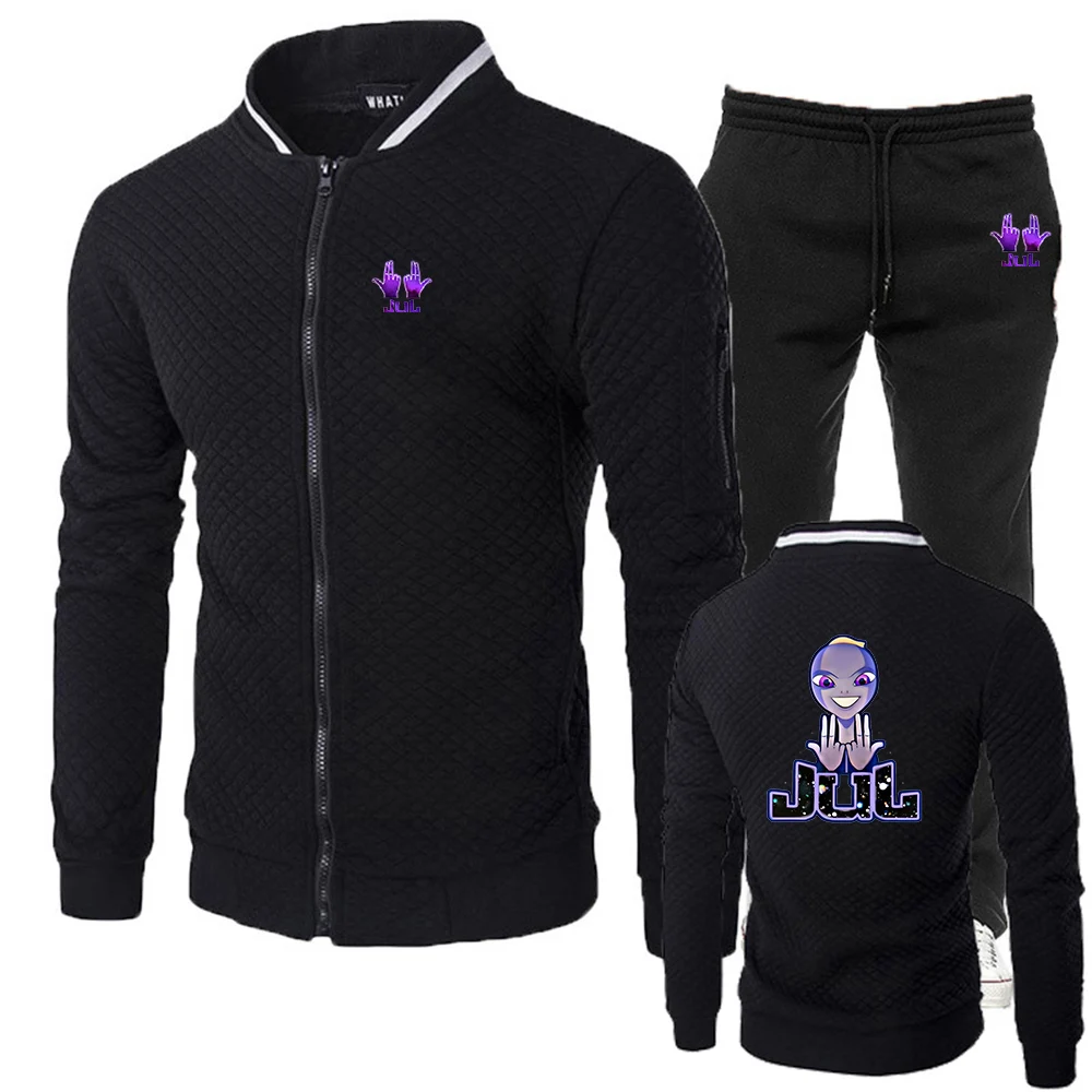 2025 Spring And Autumn Men's Rapper Jul Graphic Print Fashion Zipper Jacket + Leisure Sweatpants Sports Comfortable Suit