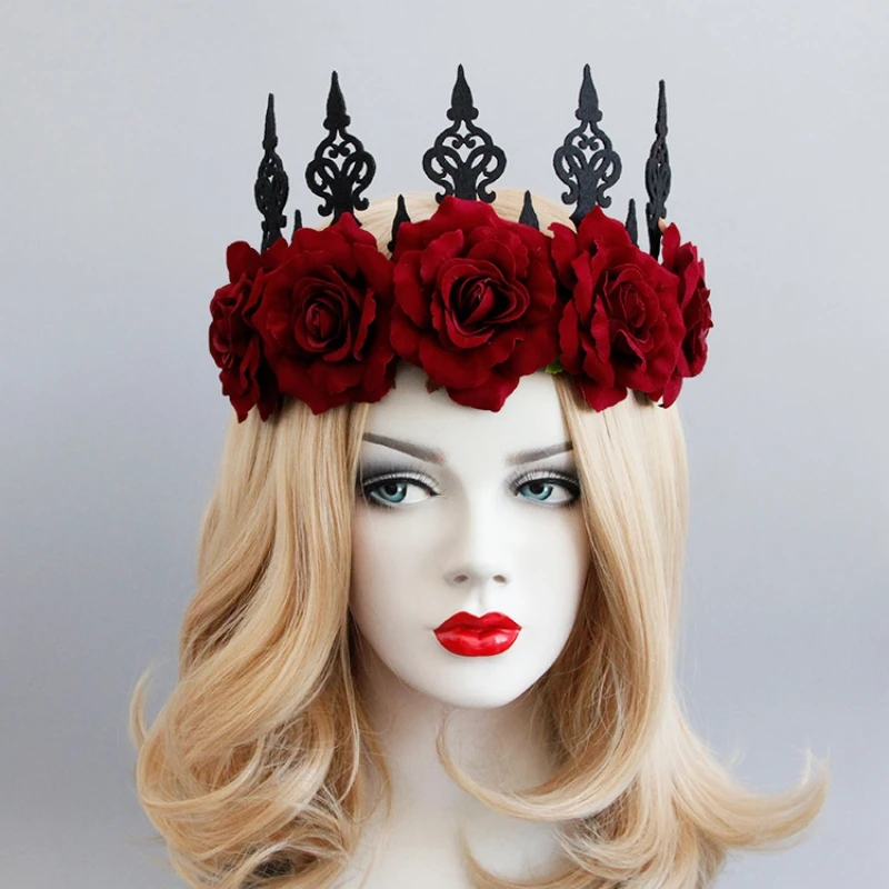 Gothic Flower Tiara Headband, Halloween Party Witch Demon Queen Costume Crown Headwear for Women Girls