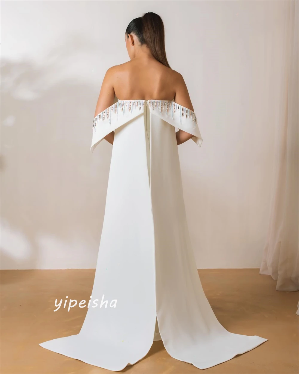 Prom Dress Saudi Arabia Satin Beading Wedding Party A-line Off-the-shoulder Bespoke Occasion Gown Long Dresses