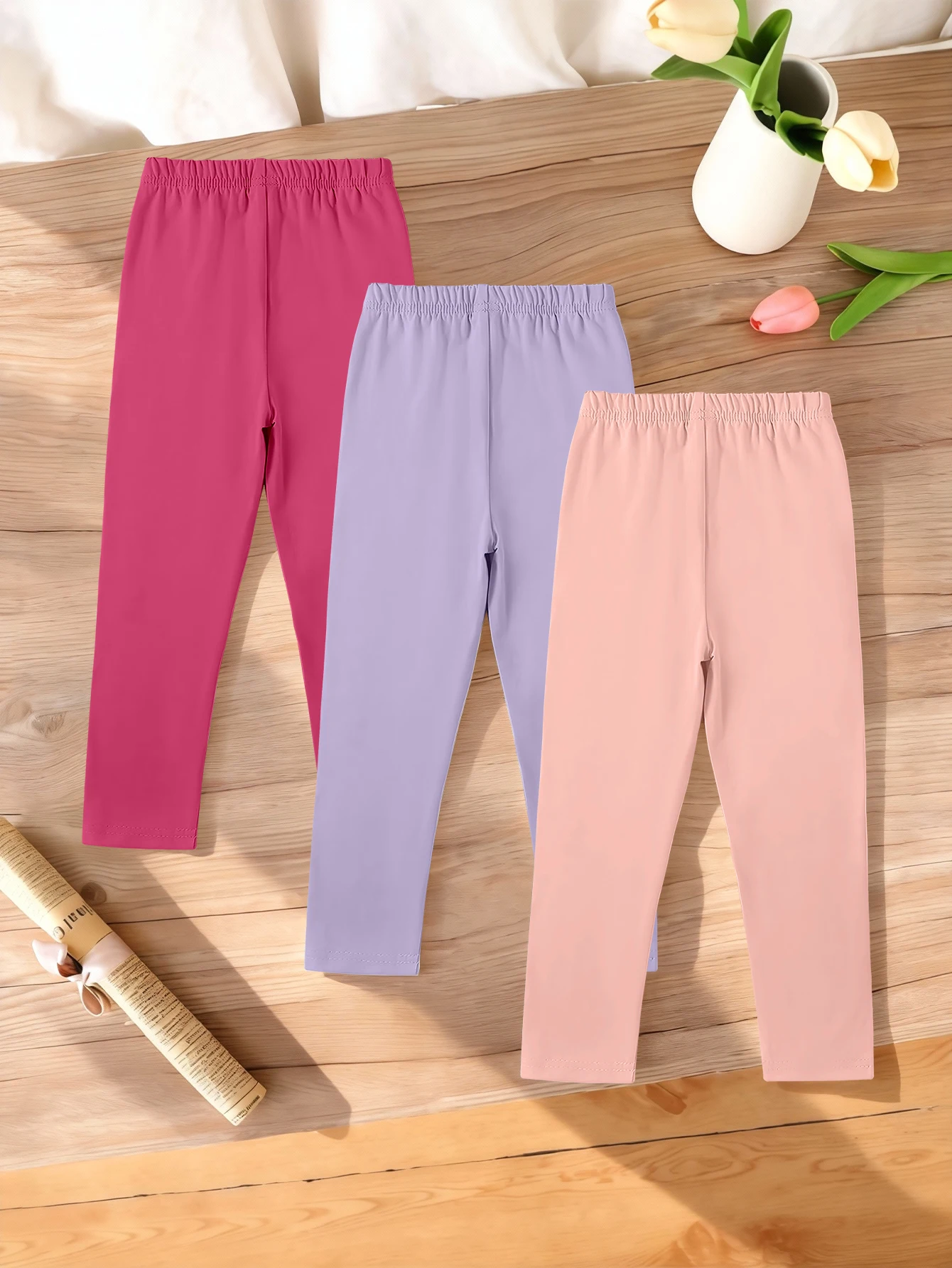 3 Pieces, Cartoon Hearts, Cartoon Rabbits, Capybara Pattern Print, Cute Casual Leggings for Girls