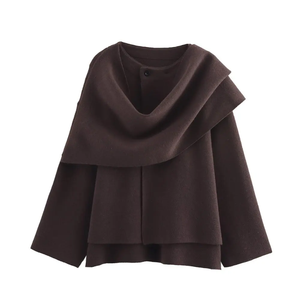 

Autumn New European American Style Asymmetric Scarf Short Loose Knitted Overcoat Women's Fashion Outerwear