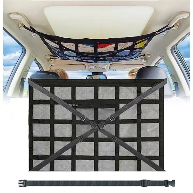 1Pc Universal Car Roof Top Ceiling Cargo Storage Net Pocket Mesh Organizer Bag Capervan Anti Sagging Luggage For SUV Camping Cab