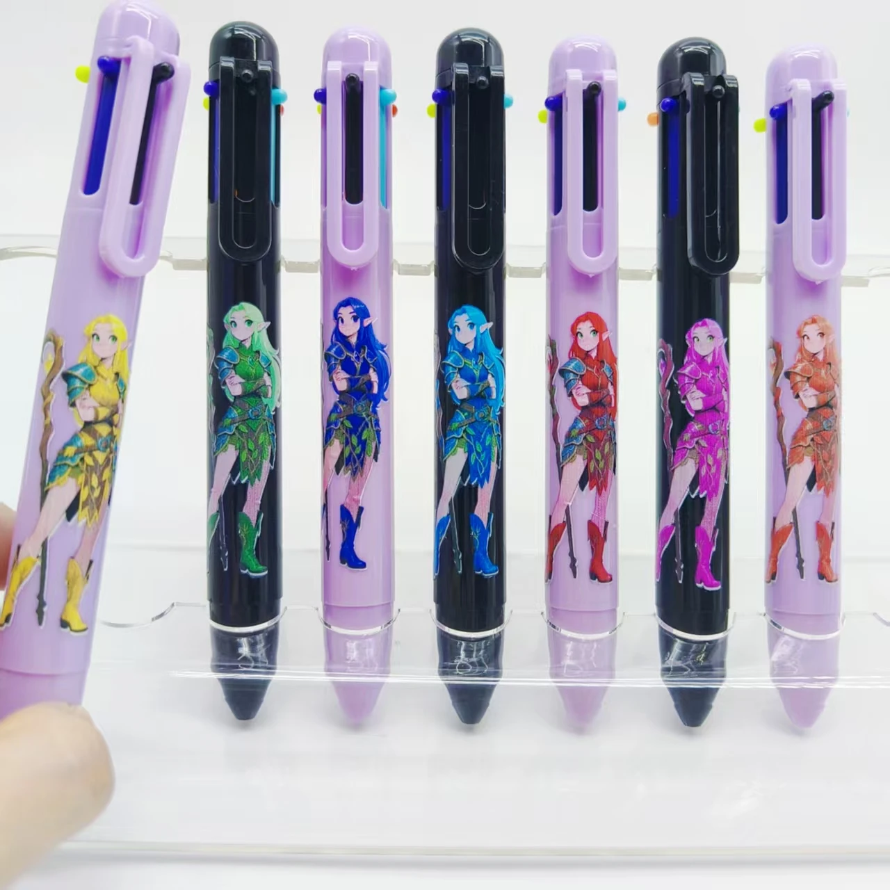 

9PCS/14PCS forest elf pattern pen black purple series 6-in-1 multicolor pen writing ballpoint pen