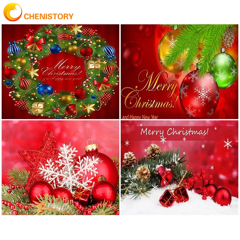 

CHENISTORY Oil Painting By Numbers Christmas DIY Frame Paint By Numbers Christmas Posters Digital Painting Home Decor Handpaint