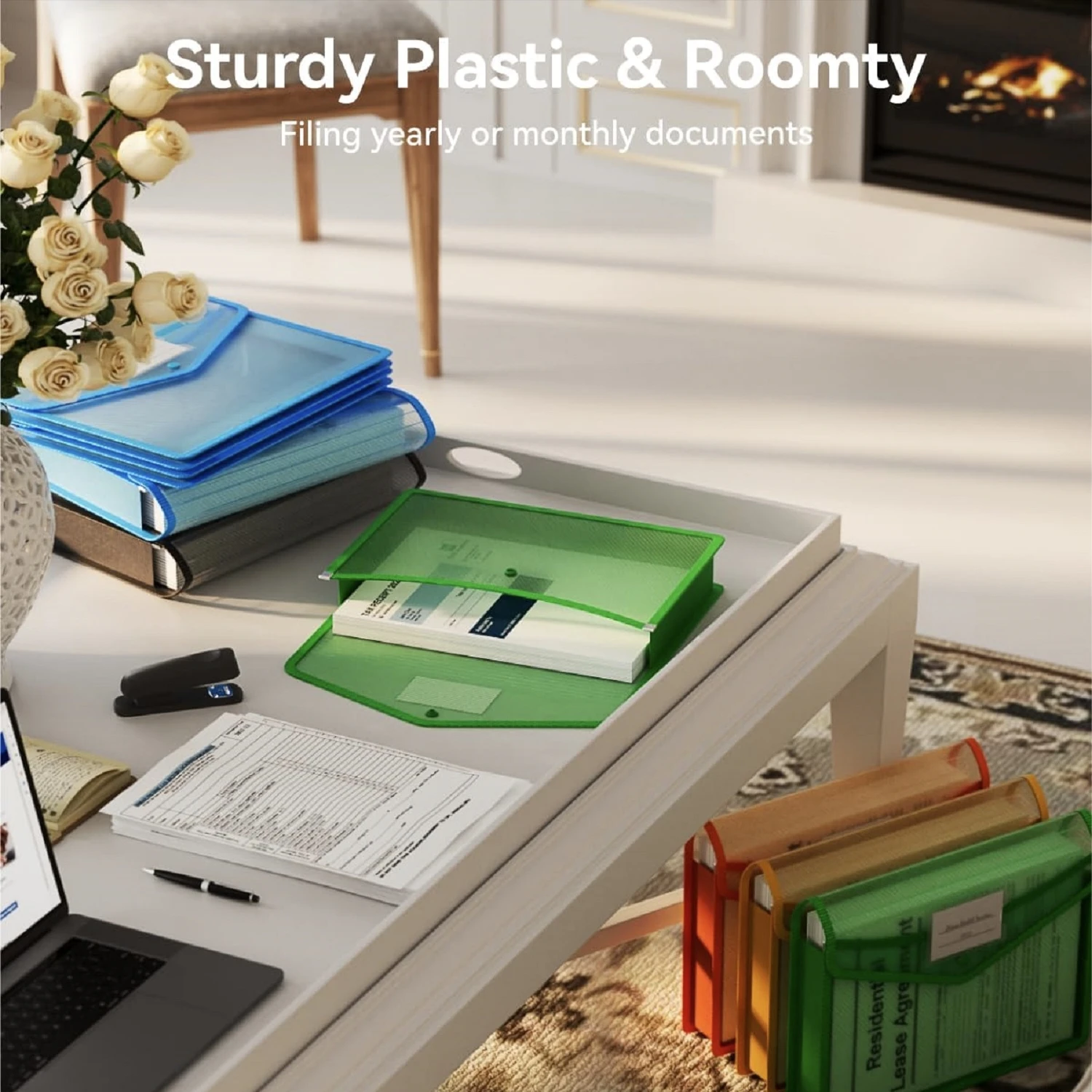 Makeasy Plastic Expanding File Folder Clear envelopes with Snap Closure No Dividers Large CapacityAssorted Colors, Fit Letter/A4