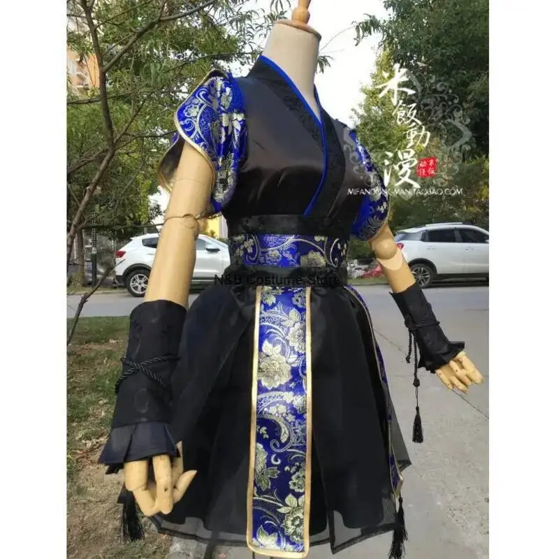 

New Halloween Cosplay Black Blue Hanfu Antique Dresses Sent the Moon Sing Women Girl Dance Performance Clothings Fairy Costumes