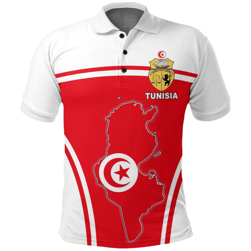 Tunisia Flag Map 3D Print Polo Shirts For Men Clothes Africa Country Dashiki POLO Shirt National Emblem Short Sleeve Male Jersey