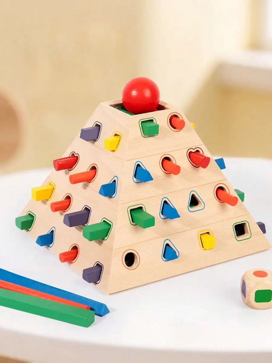 Wooden Pyramid Tumbling Tower Game | 2-Player Interactive Board Game For Kids | Color & Shape Matching Stacking Toy | Fun Family