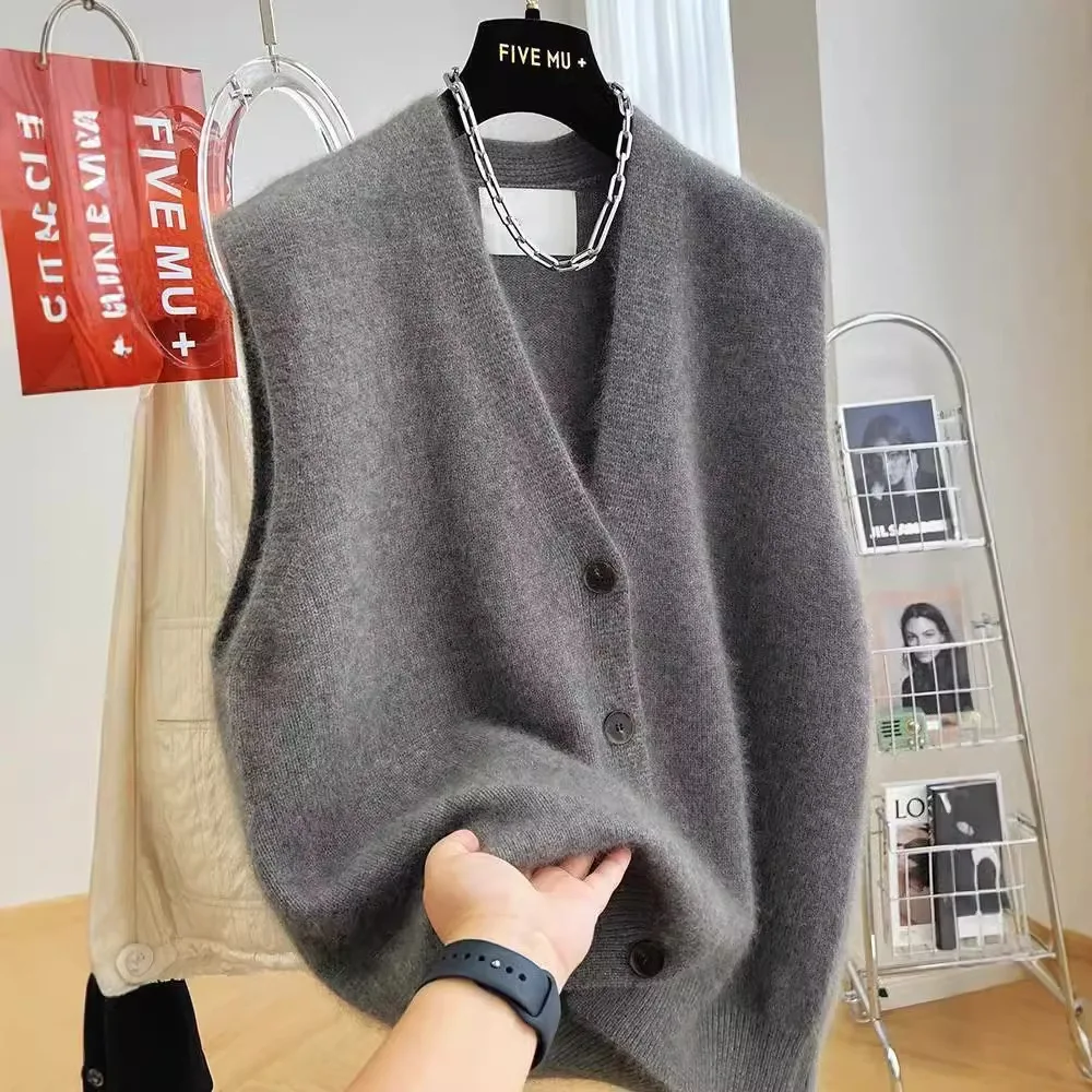 

Knitted Fall/winter Jacket, Cardigan, Pullover, Sleeveless Trendy Versatile Loose Sweater, Gray Top