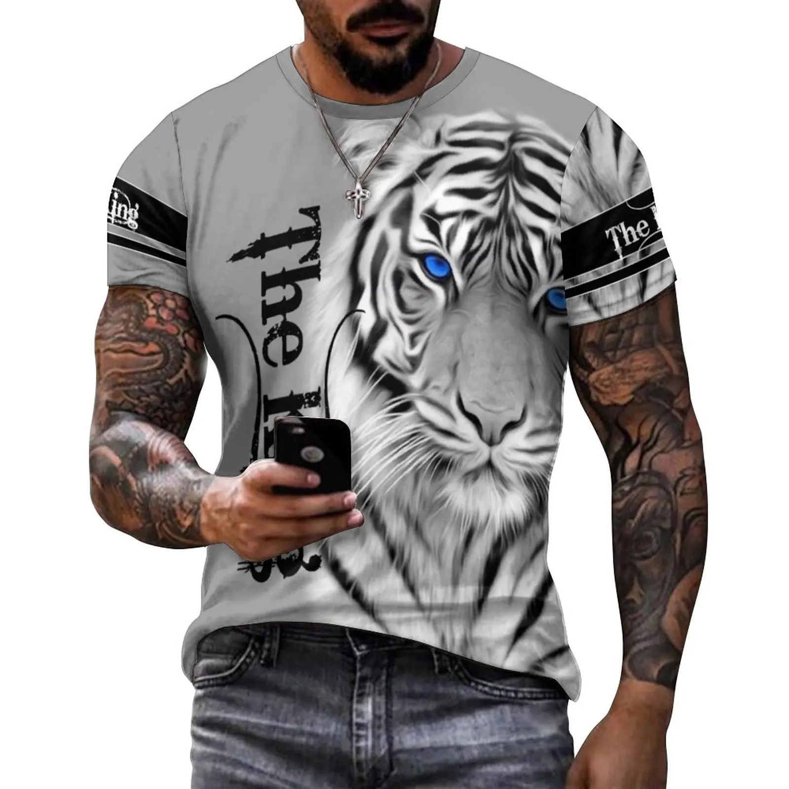 Summer Vintage Cool T Shirt Men Tiger Graphics 3D Print Fashion Short Sleeve T-shirt Men's Clothing Ventilate T-shirt Clothing