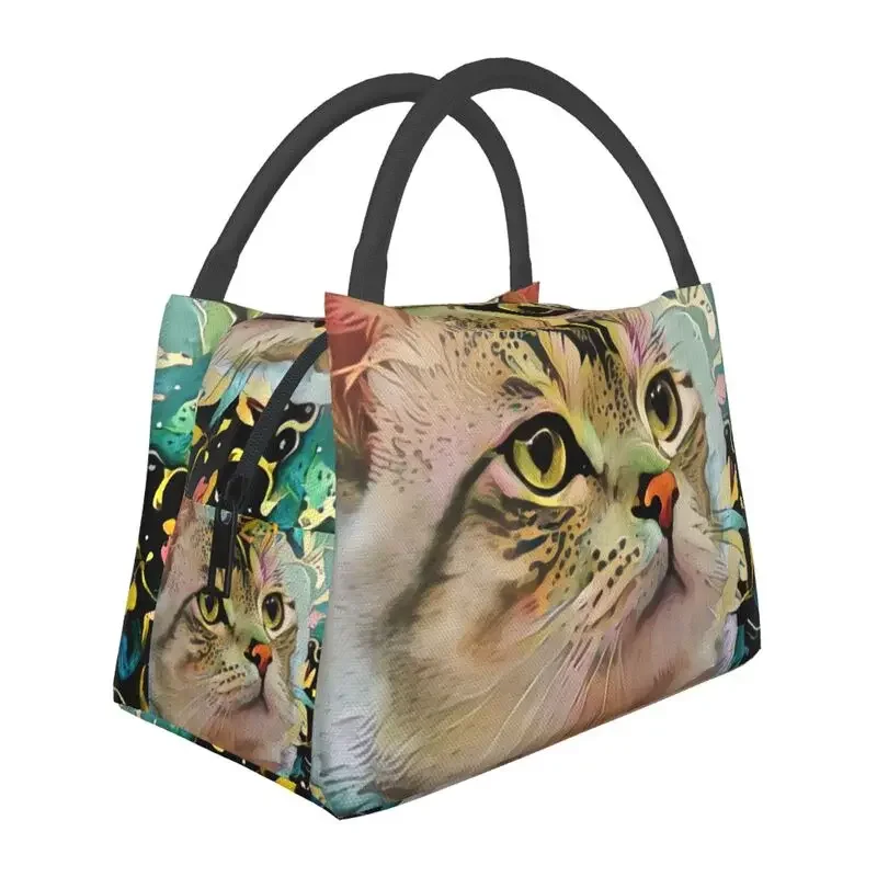 

Cute Kitty Cat Face Art Insulated Lunch Bags for Women Resuable Abstract Thermal Cooler Lunch Box Beach Camping Travel