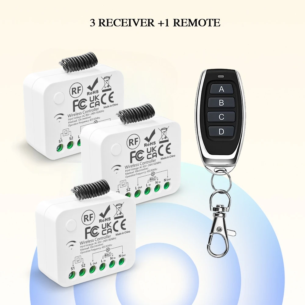 433Mhz Drahtloser Intelligenter Lichtschalter Fernbedienung AC 110V 220V 230V 240V 10A 3000W Mini-Relais-Empfänger 2-Wege für Lampen, Licht, LED
