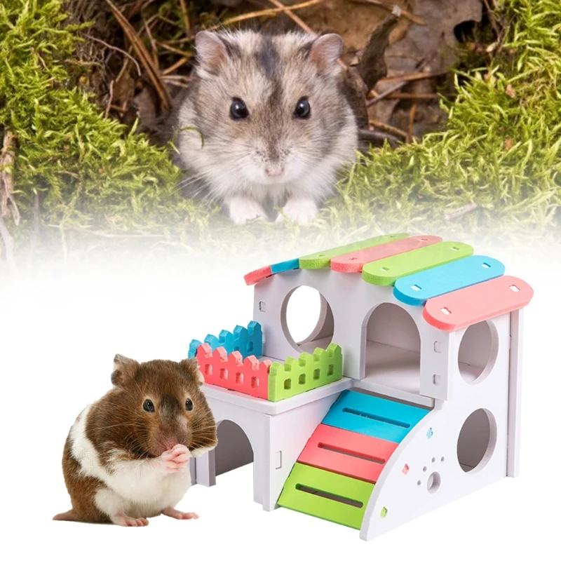 Hamster Hideout Plastic Small Animals Multi Story Villa Colorful House Habitat Decor with Ladder Easy to Assemble