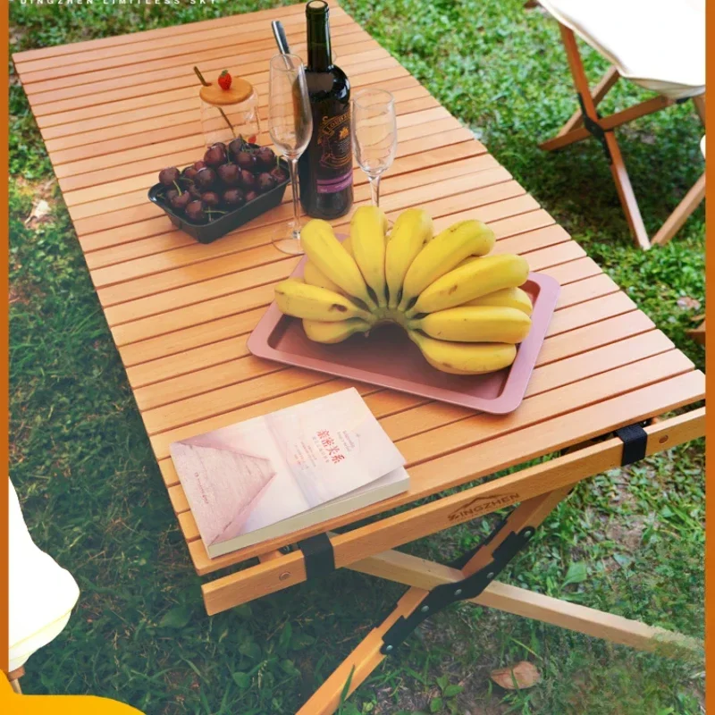 Outdoor camping of solid wood omelet table Portable folding table storage camping