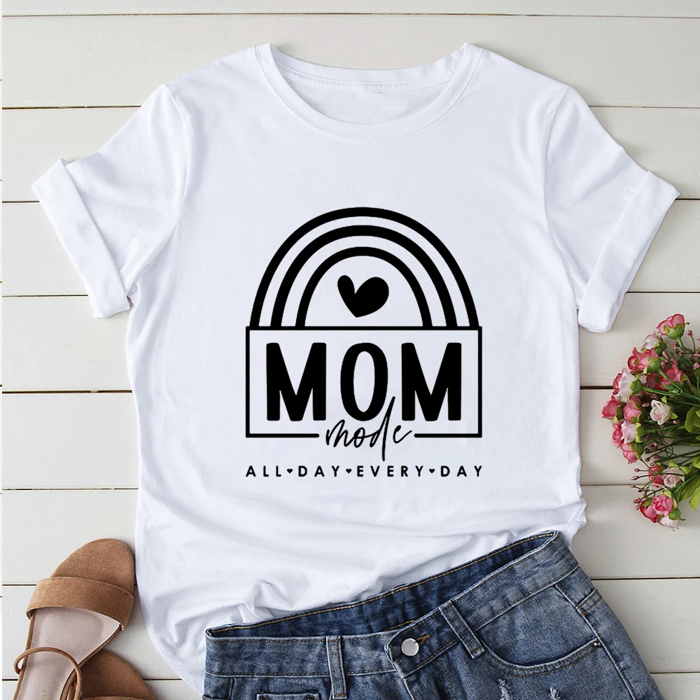 Women Print Lady Mom Mama Letter Love Cute Mother Graphic Summer Female Top Short Sleeve Fashion Graphic T-Shirt Clothes