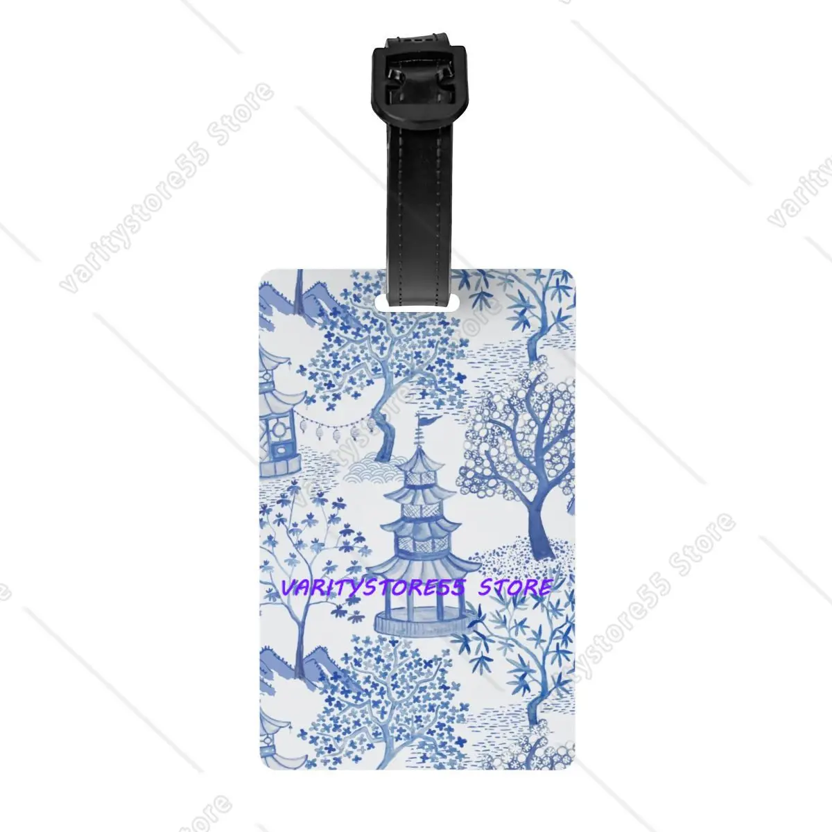 

Custom Pagoda Forest Luggage Tag Custom Blue Delft Vintage Chinoiserie Baggage Tags Privacy Cover ID Label
