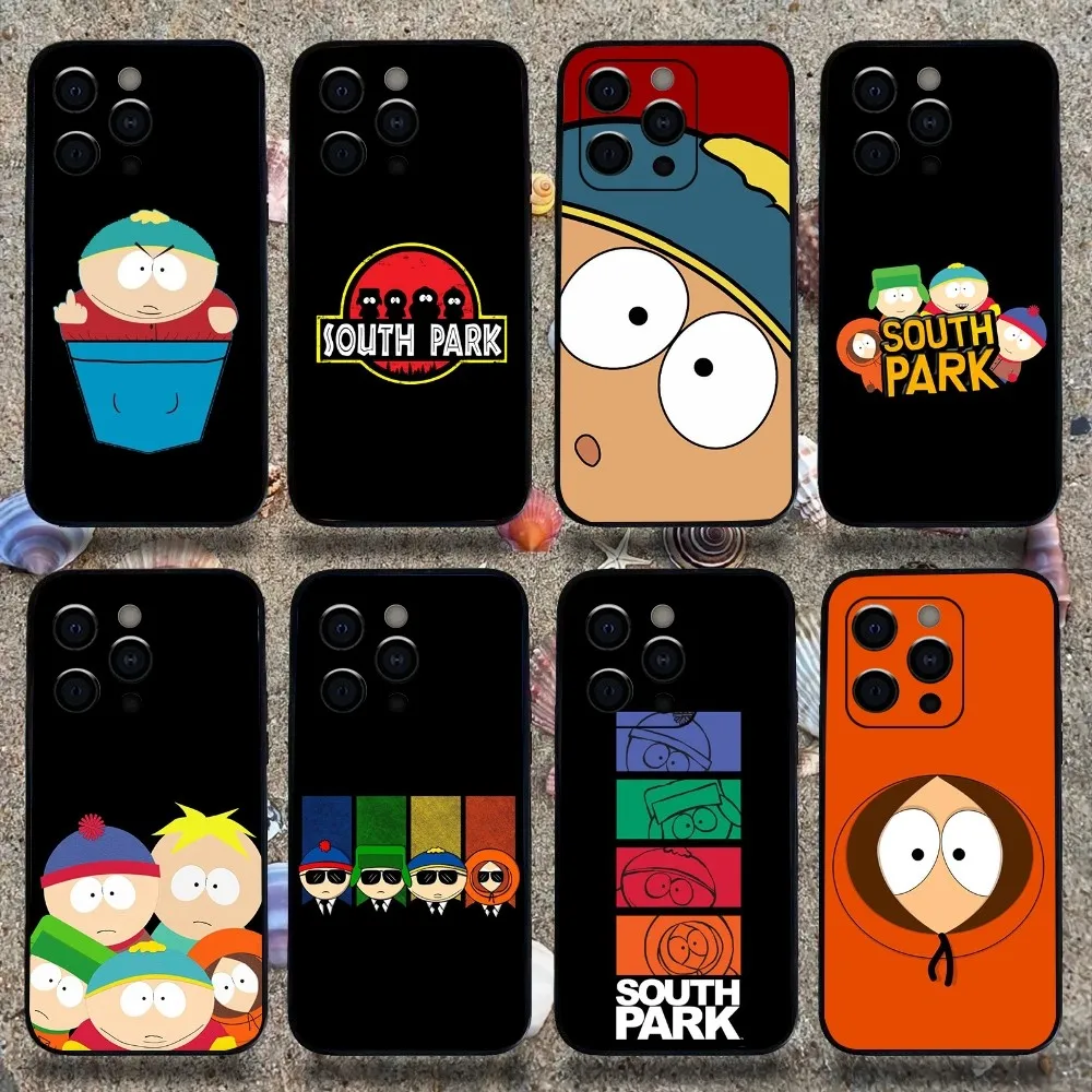 Cartoon Funny S-South-P-Park Phone Case For iPhone 16,15,14,13,12,11,Pro,X,XS,Max,XR,Plus,Mini Soft Black Cover