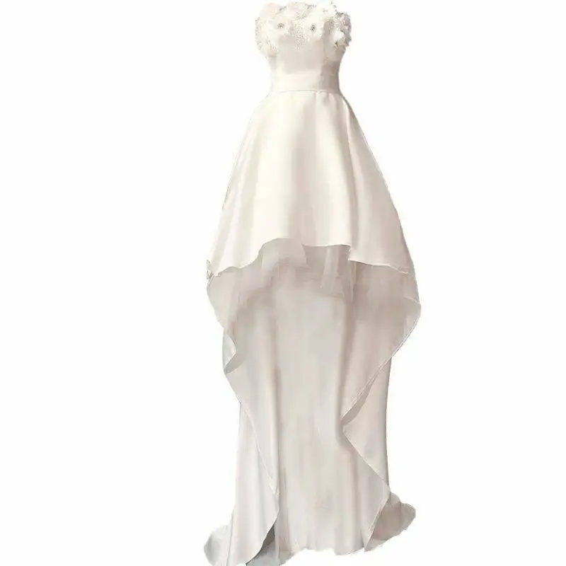 A157 فساتين سهرة بيضاء عالية منخفضة فتاة طويلة من الساتان حفلة موسيقية حفل زفاف رداء الأميرة ثوب رسمي أنيق المرأة فستان التخرج #4