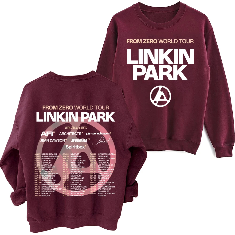 سويت شيرت لينكين من Zero World Tour 2025، سويت شيرت هاراجوكو كبير الحجم برقبة دائرية وأكمام طويلة #6