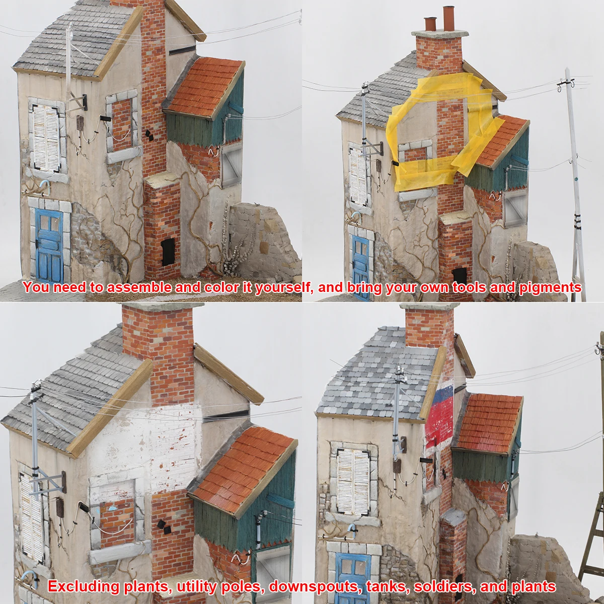 Architekturmodellbausatz Haus Villa Miniatur Diorama Maßstabsmodell Bausatz Panzer Holz Displayständer Auto-Ständer 1/35 – Detail 1