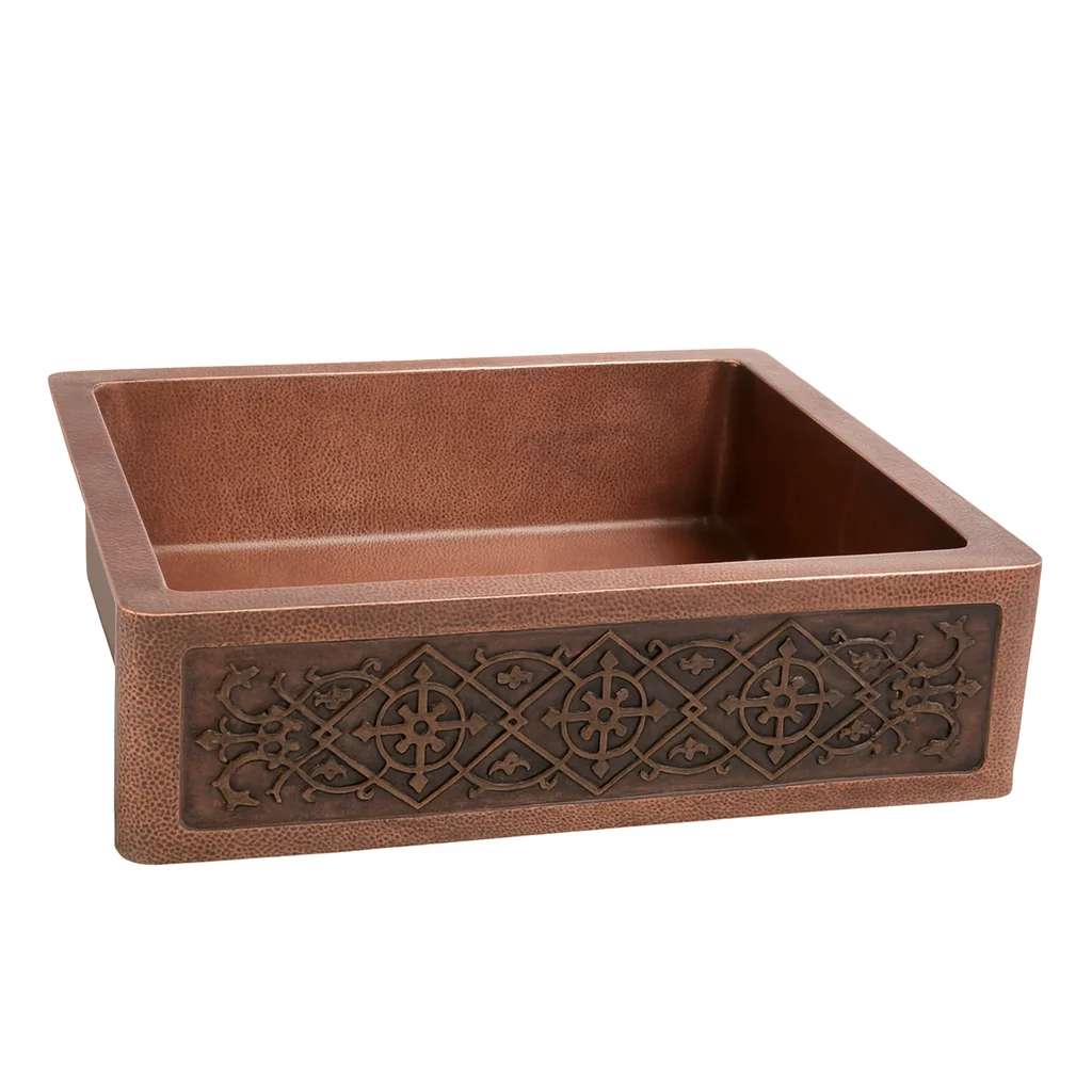 Old World Style Handcrafted Copper Farmhouse Sink Custom Single or Double Bowl Apron Front Design Hammered Villa Kitchen Basin