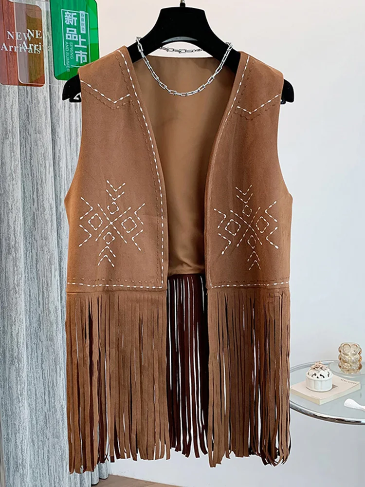 

Жилет с кисточками в этническом стиле, кардиган с ретро-темпераментным узором, модный повседневный женский жилет, ранняя осень 2022, новый кардиган, топ