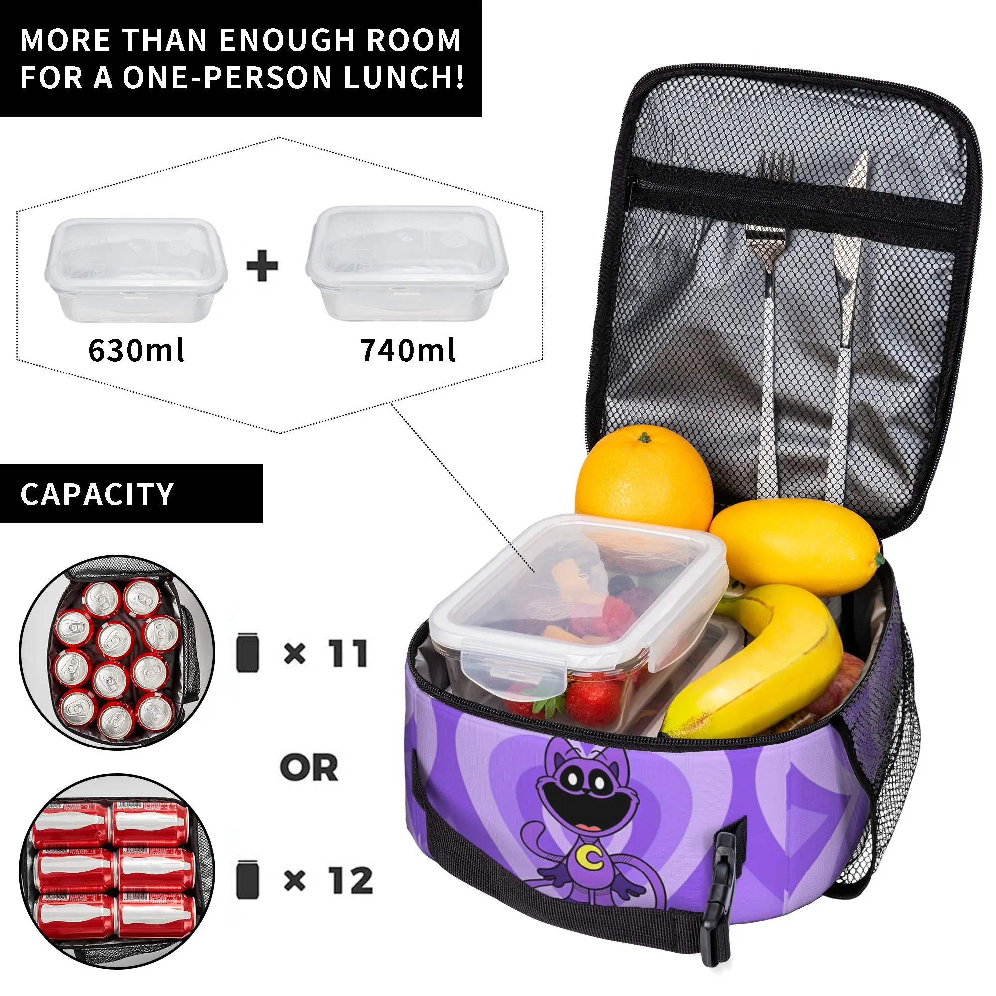 Catnap Heart Happy Portable Thermal Cooler Bag Cartoon Game Sustainable Insulated Lunch Bags Y2K Food Bento Container Box Work