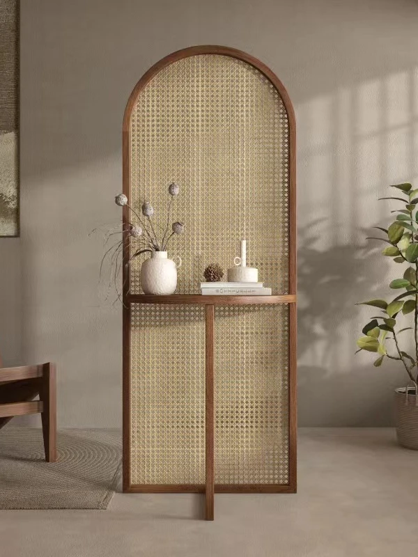 

Rattan screen partition living room entry solid wood seat screen medieval entrance cabinet rack