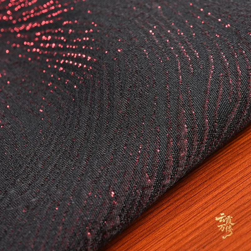 Embossed gold thread striped jacquard fabric traditional Chinese style Hanfu cheongsam set woven in color ethnic