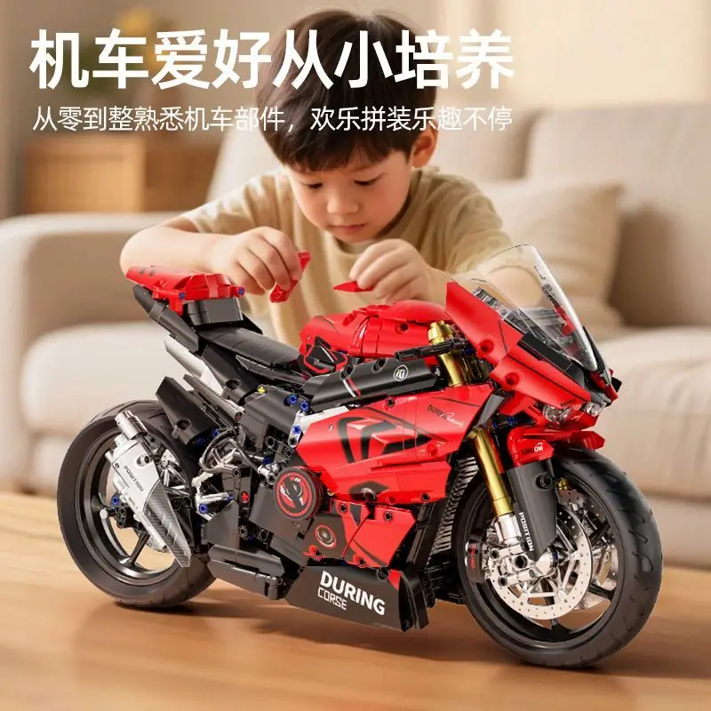 Kit di costruzione per moto V4s in scala 1:5 - Modello grande da 2024 pezzi con espositore, per adulti e collezionisti, giocattoli per bambini, regalo per ragazzi