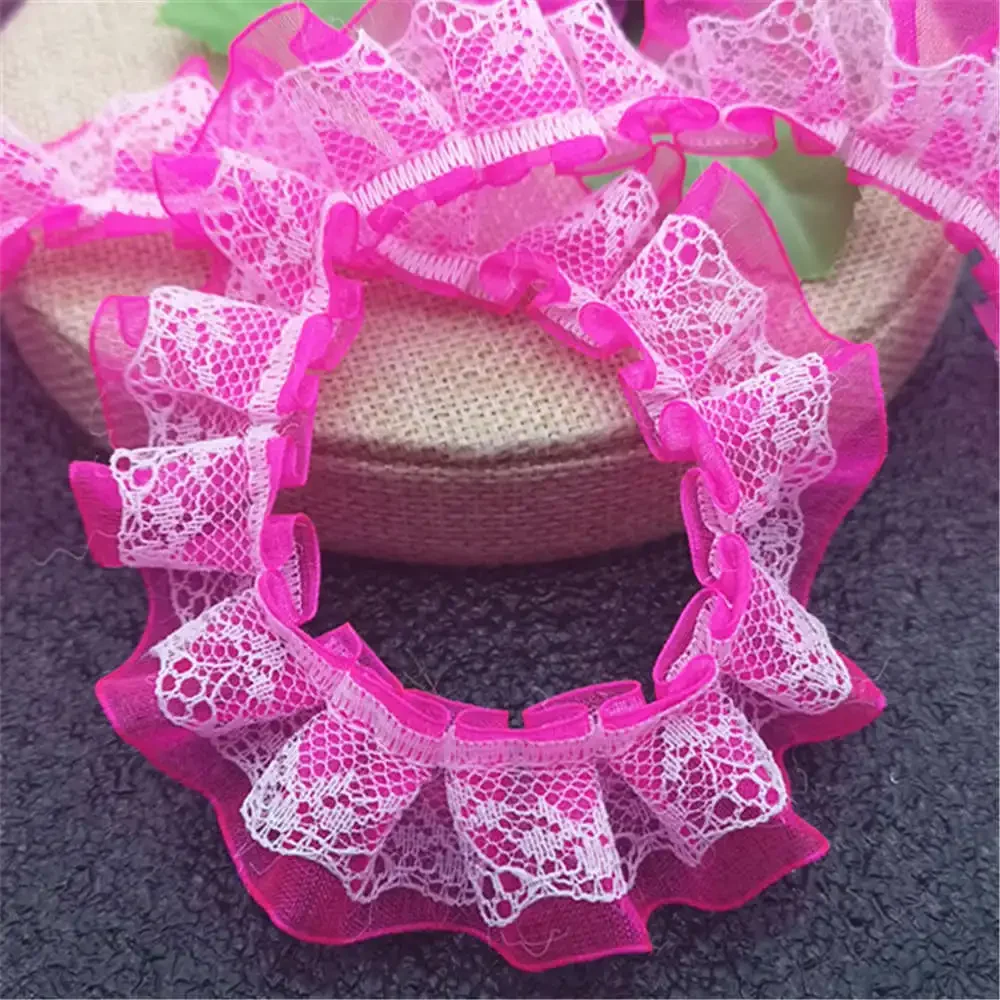 3YD/5YD Meters Double Layer Ruffle Unilateral Lace Tulle Ribbon Trim 30mm Sewing