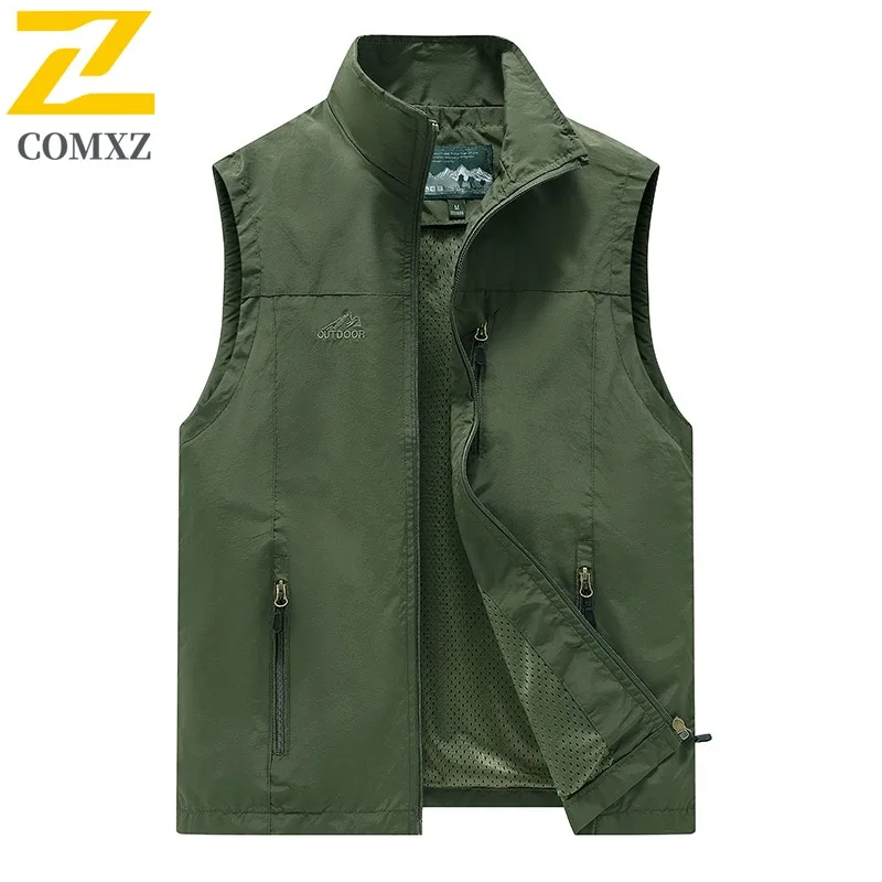 COMXZ الرجال التكتيكية في الهواء الطلق فائدة سترة متعددة جيب عمال أكمام معطف تنفس شبكة التخييم الصيد التصوير سترة #3