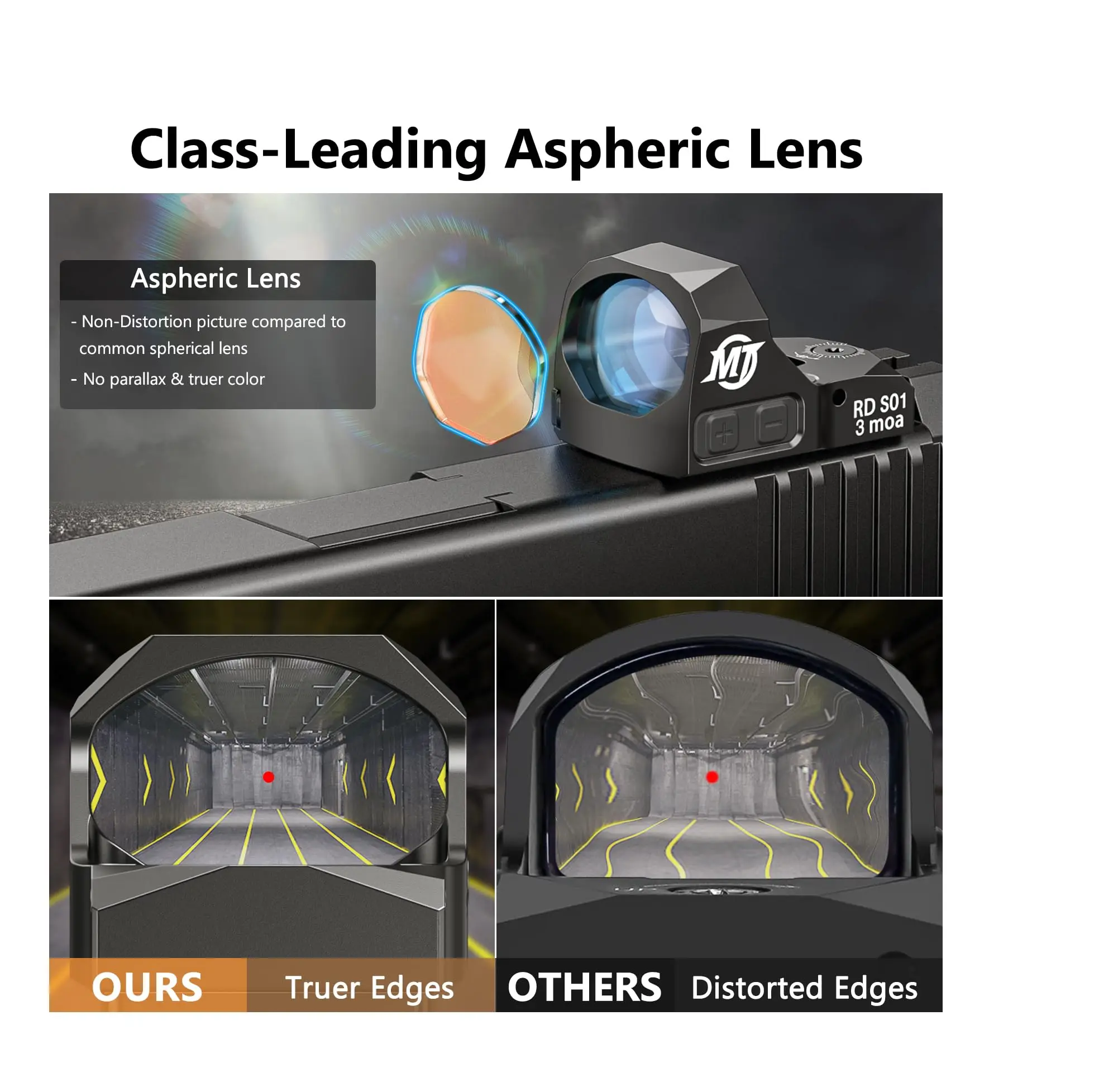 ミッドテン スコープ レッドドットサイト 3 MOA 光学式反射照準器 ピストル用 GL MOSおよびピカティニー レール用アダプター付き アウトドアハンティング用