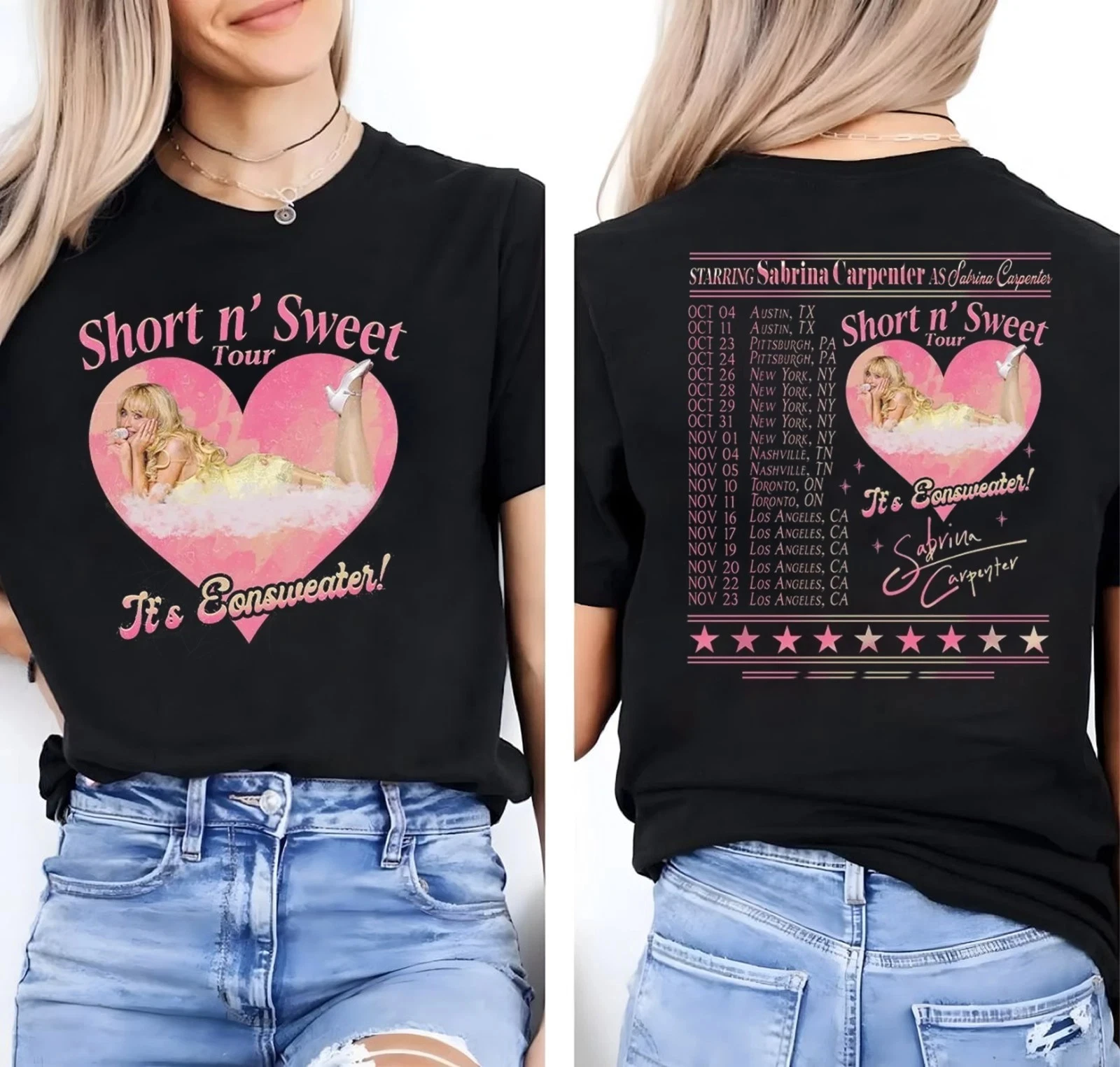 سابرينا كاربنتر جولة الموسيقى التي شيرت مواعيد جولة الموسيقى على الوجهين قميص الراقية الفاخرة لكل من الرجال والنساء أفضل Y2k الصيف #2