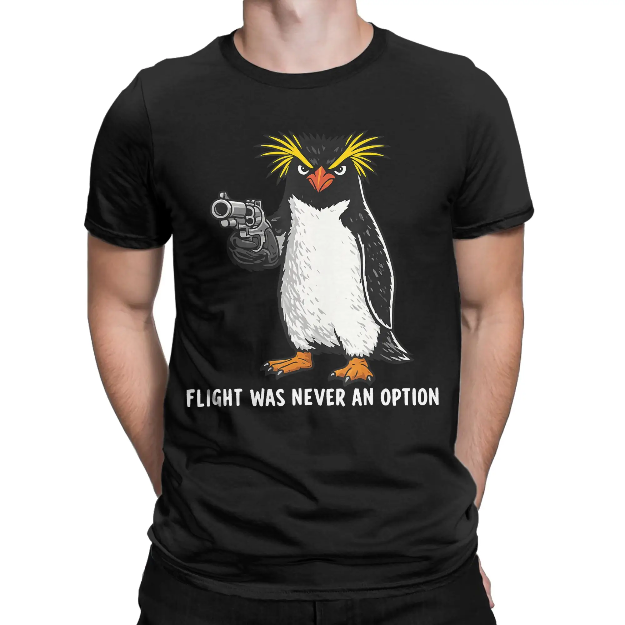 Flight was Never an Option Rockhopper Penguin Gun Meme Cotton T Shirt For Men's Summer T Shirts Tee Shirt Oversize Custom Tops