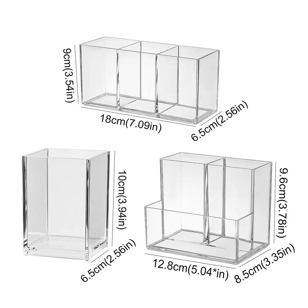 Large Capacity Transparent Desk Pen Holder Simple Acrylic Pencil Storage Box Clear Display Stationery Organizer Home Office