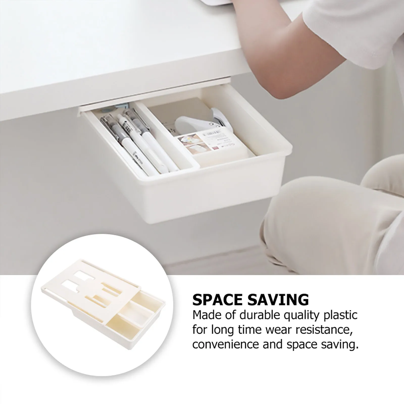 

able PP Desk ganizer Storage Box Under Table Drawer Beige Punch Free Double Adhesive Bedroom Living Room Kitchen Utensil