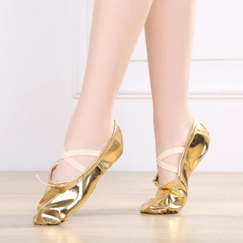 Quality Gold Silver PU Performance Yoga Belly Dance Shoes Soft Sole Gym Ballet Dance Shoes Kids Girls Woman