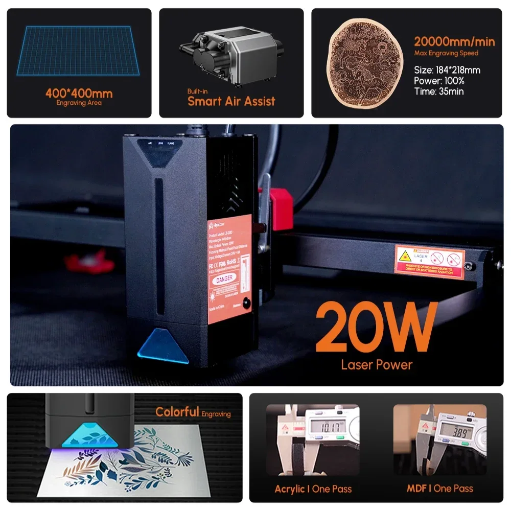 Alpha 22W Laser Engraver Cutter Smart Air Pump APP Control CNC Dual-core CPU Versatile Innovative Business DIY Tools