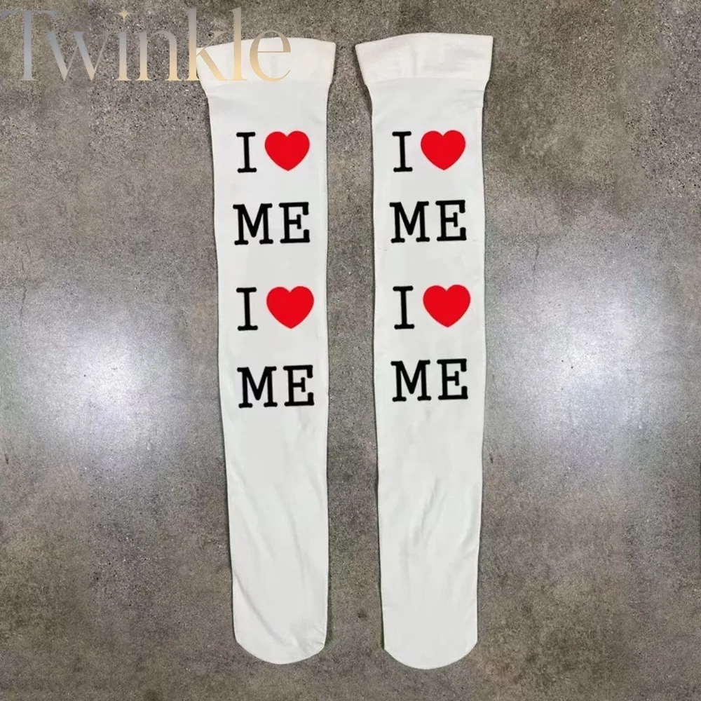 Japanese I&ME Subculture Punk Print Over Knee Socks Anime Lolita Cosplay Thigh High Socks Retro Y2K Women Long Hosiery
