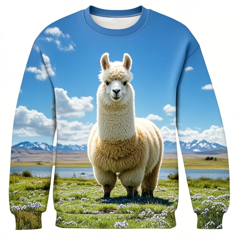 3D Print Alpaca Sweatshirt Men Women Fashion Funny Animal Graphic Pullovers Casual Round Neck Long Sleeve Hoodie Men Streetwear