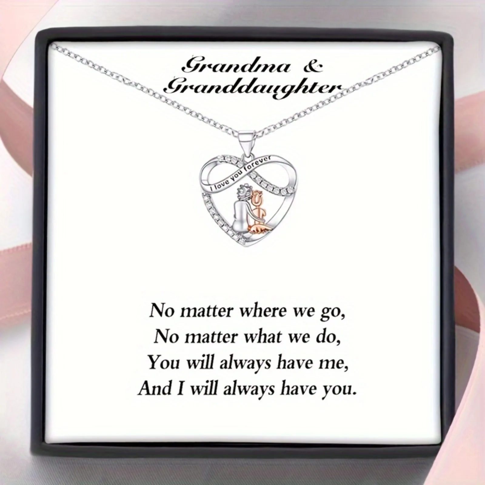 Collar de amor sin fin para abuela y nieta, circonita con incrustaciones de cobre, regalo de cumpleaños, regalo festivo, con tarjeta y caja de regalo