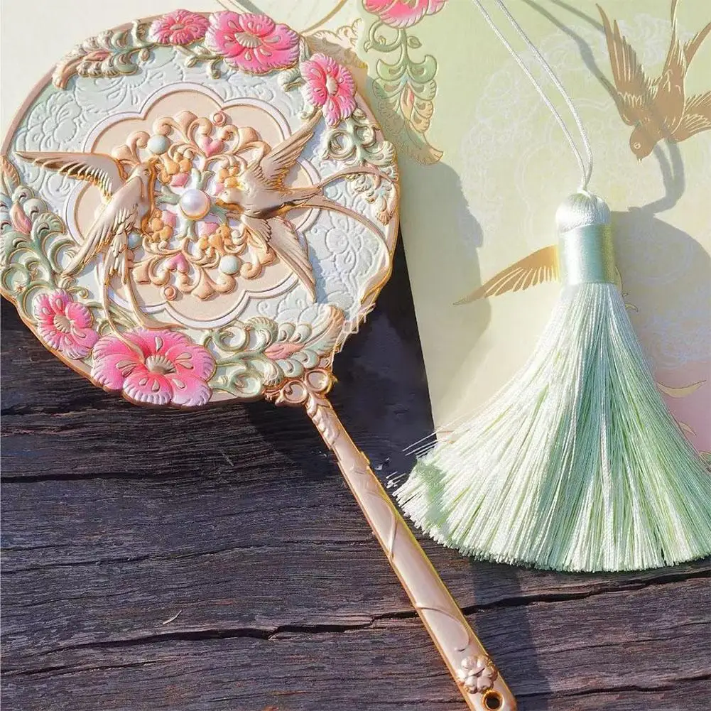 Vintage Chinese Style Mirror Peony Delicate Flower Mirror Handheld Mirror Lark Pocket Mirror Cosmetic Tool Make-up Mirror