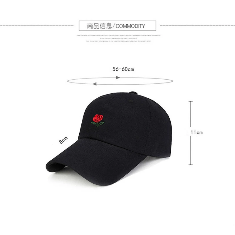 Unisex Rose Embroidery Baseball Cap for Men Women Flower Cap Rapper Street Hip Pop Hats Cap Outdoor Sports Men Female Hat