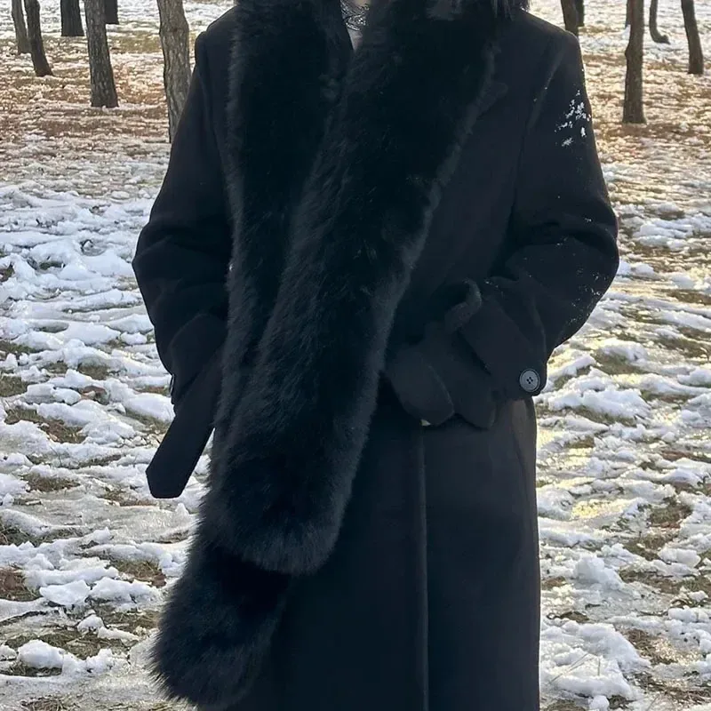 فو الثعلب الفراء وشاح النساء الرجال شتاء دافئ سميكة تطول طويل شال طوق الرقبة فستان كيب شالات الحفلات #4