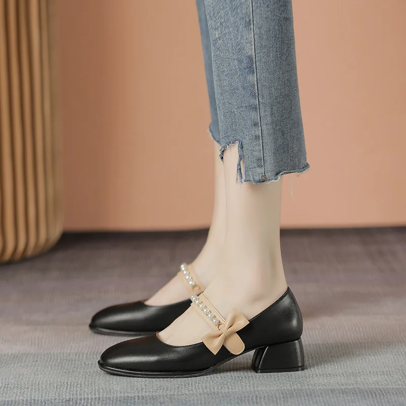 

New Women Shoes Sweet Pumps Girl Pearl Chain Heel High Heels Shoes Fashion Dress Shoes